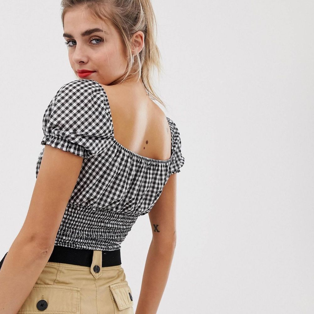 Bershka Gingham Cropped Top Black - Picture 2 of 15